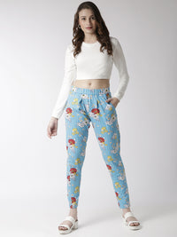 De Moza Women's Printed Straight Pant Cotton Light Blue - De Moza (4470436364351)