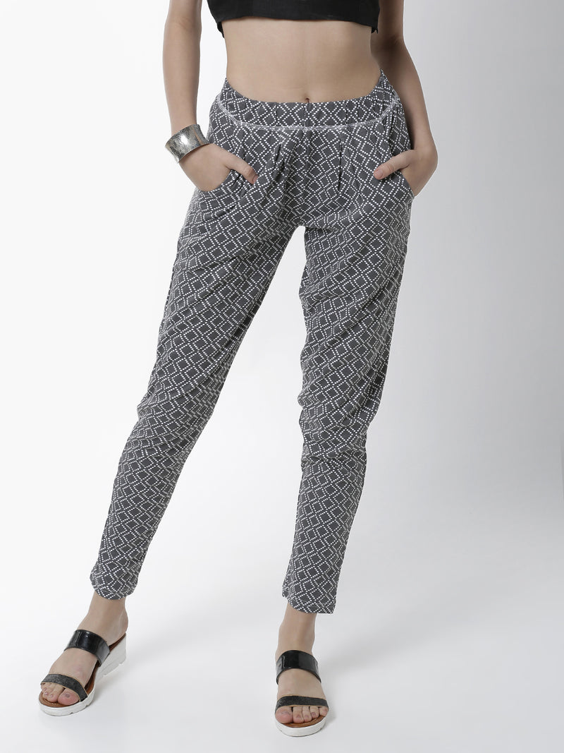 De Moza Women's Straight Pant Knit Bottom All Over Print Cotton Dark Grey - De Moza (4461736951871)