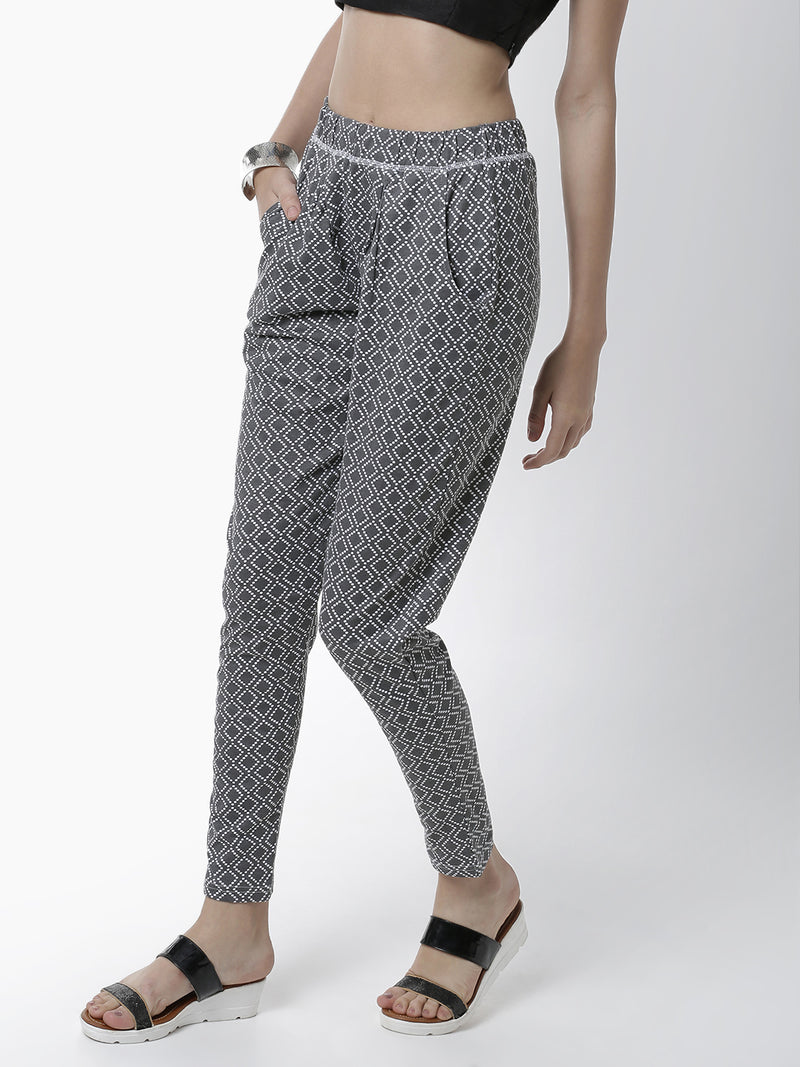 De Moza Women's Straight Pant Knit Bottom All Over Print Cotton Dark Grey - De Moza (4461736951871)