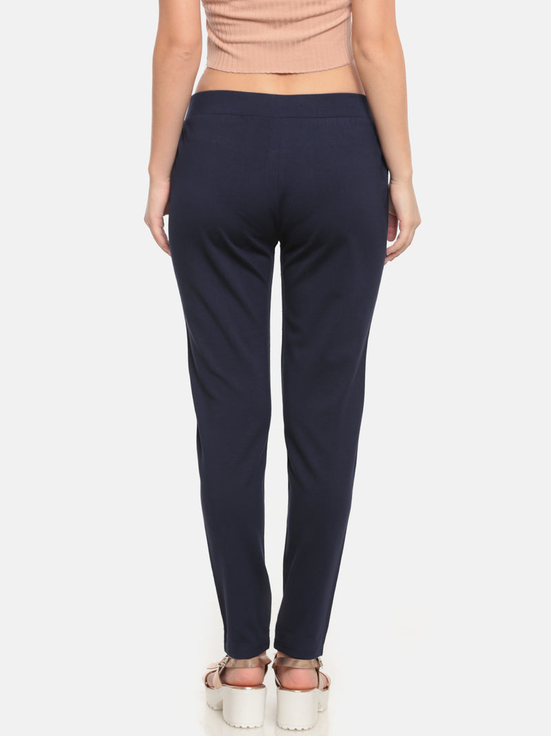 De Moza- Ladies Solid Treggings Navy Blue Pant - De Moza (674756132927)