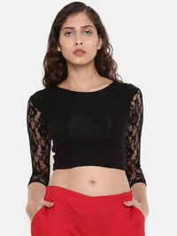 De Moza Women's 3/4Th Crop Top Knit Top Lace Viscose Black - De Moza (4465229660223)