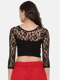 De Moza Women's 3/4Th Crop Top Knit Top Lace Viscose Black - De Moza (4465229660223)