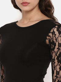 De Moza Women's 3/4Th Crop Top Knit Top Lace Viscose Black - De Moza (4465229660223)