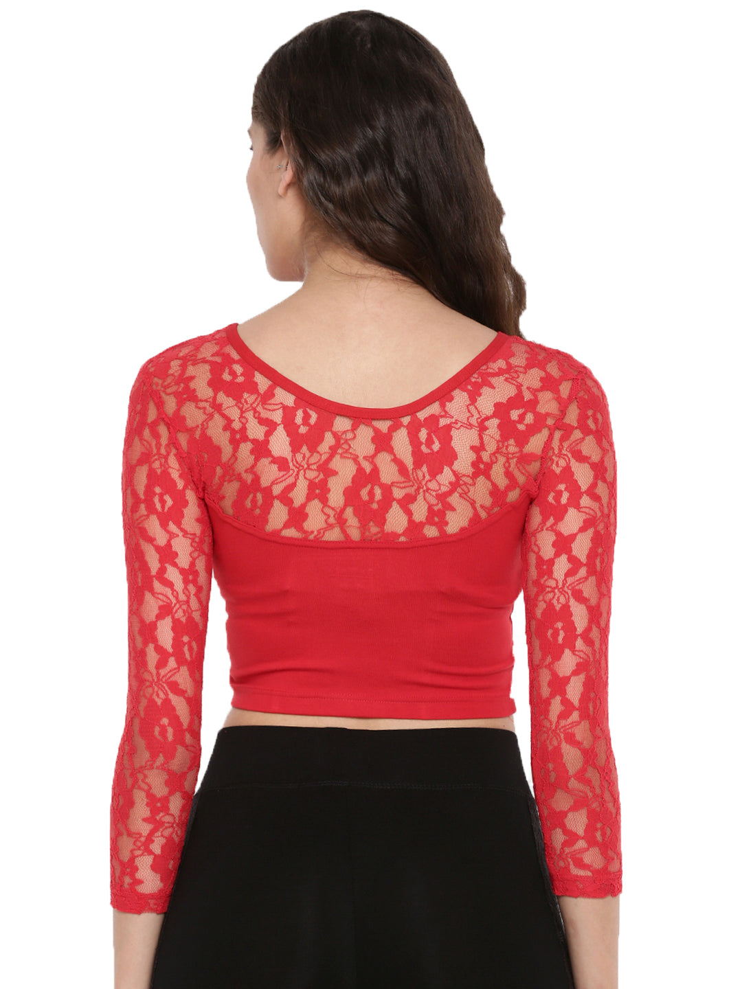 De Moza Women's 3/4Th Crop Top Knit Top Lace Viscose Red - De Moza (4465229725759)