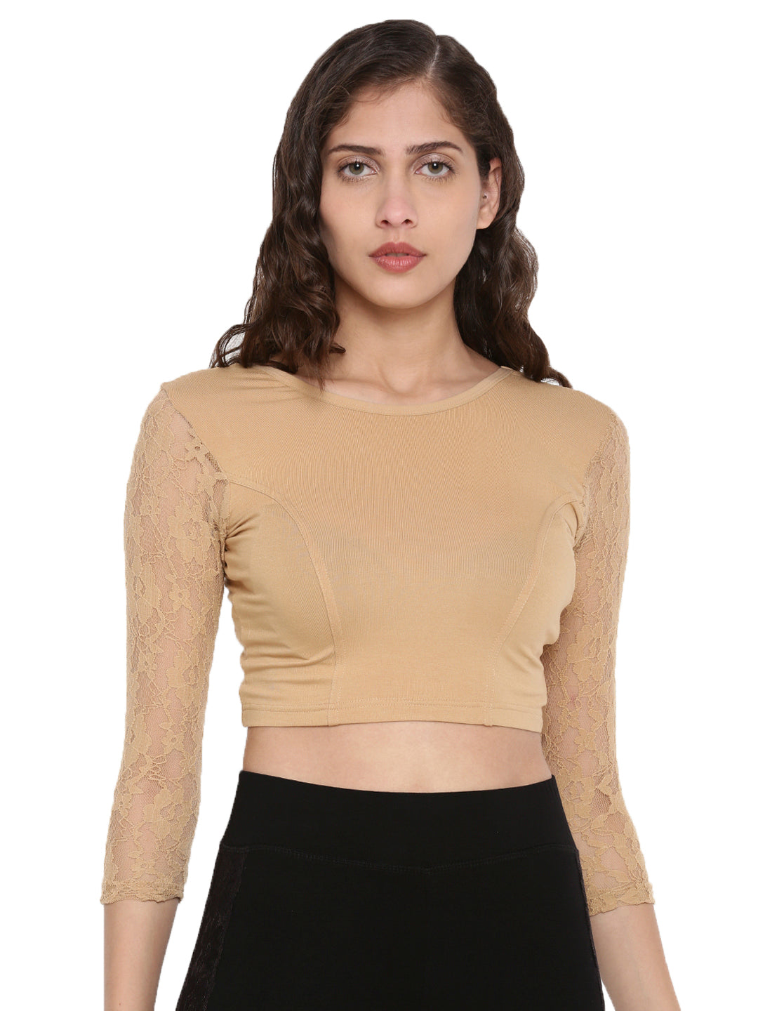 De Moza Women's 3/4Th Crop Top Knit Top Lace Viscose Skin - De Moza (4465229692991)
