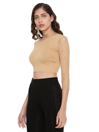 De Moza Women's 3/4Th Crop Top Knit Top Lace Viscose Skin - De Moza (4465229692991)