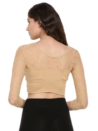 De Moza Women's 3/4Th Crop Top Knit Top Lace Viscose Skin - De Moza (4465229692991)