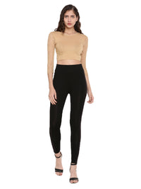 De Moza Women's 3/4Th Crop Top Knit Top Lace Viscose Skin - De Moza (4465229692991)