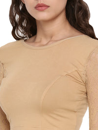 De Moza Women's 3/4Th Crop Top Knit Top Lace Viscose Skin - De Moza (4465229692991)