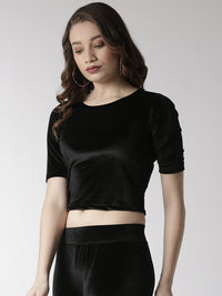 De Moza Women's Crop Top Knit Top Solid Polyester Black - De Moza (4470436724799)