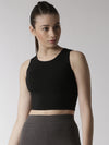 De Moza Women's Sleeveless Crop Top Knit Top Solid Cotton Black - De Moza (4470436266047)
