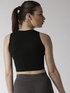 De Moza Women's Sleeveless Crop Top Knit Top Solid Cotton Black - De Moza (4470436266047)