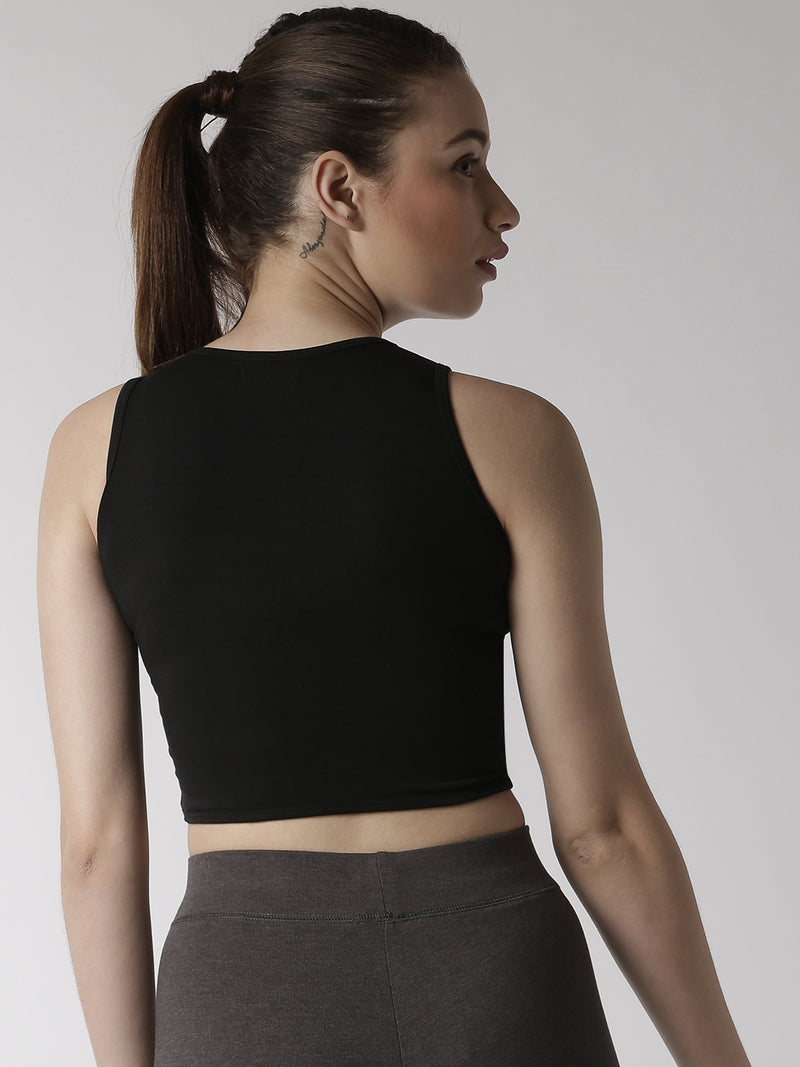 De Moza Women's Sleeveless Crop Top Knit Top Solid Cotton Black - De Moza (4470436266047)