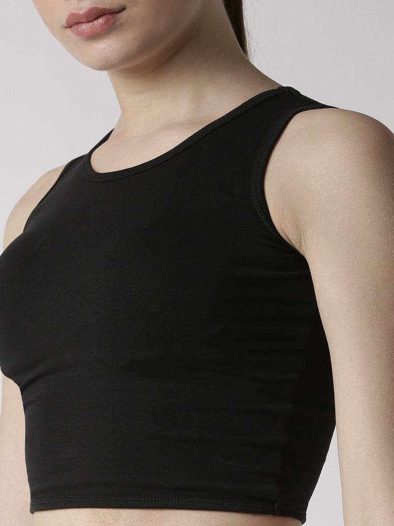 De Moza Women's Sleeveless Crop Top Knit Top Solid Cotton Black - De Moza (4470436266047)
