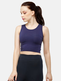 De Moza Women's Sleeveless Crop Top Knit Top Solid Cotton Navy Blue - De Moza (4885586935871)