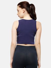 De Moza Women's Sleeveless Crop Top Knit Top Solid Cotton Navy Blue - De Moza (4885586935871)
