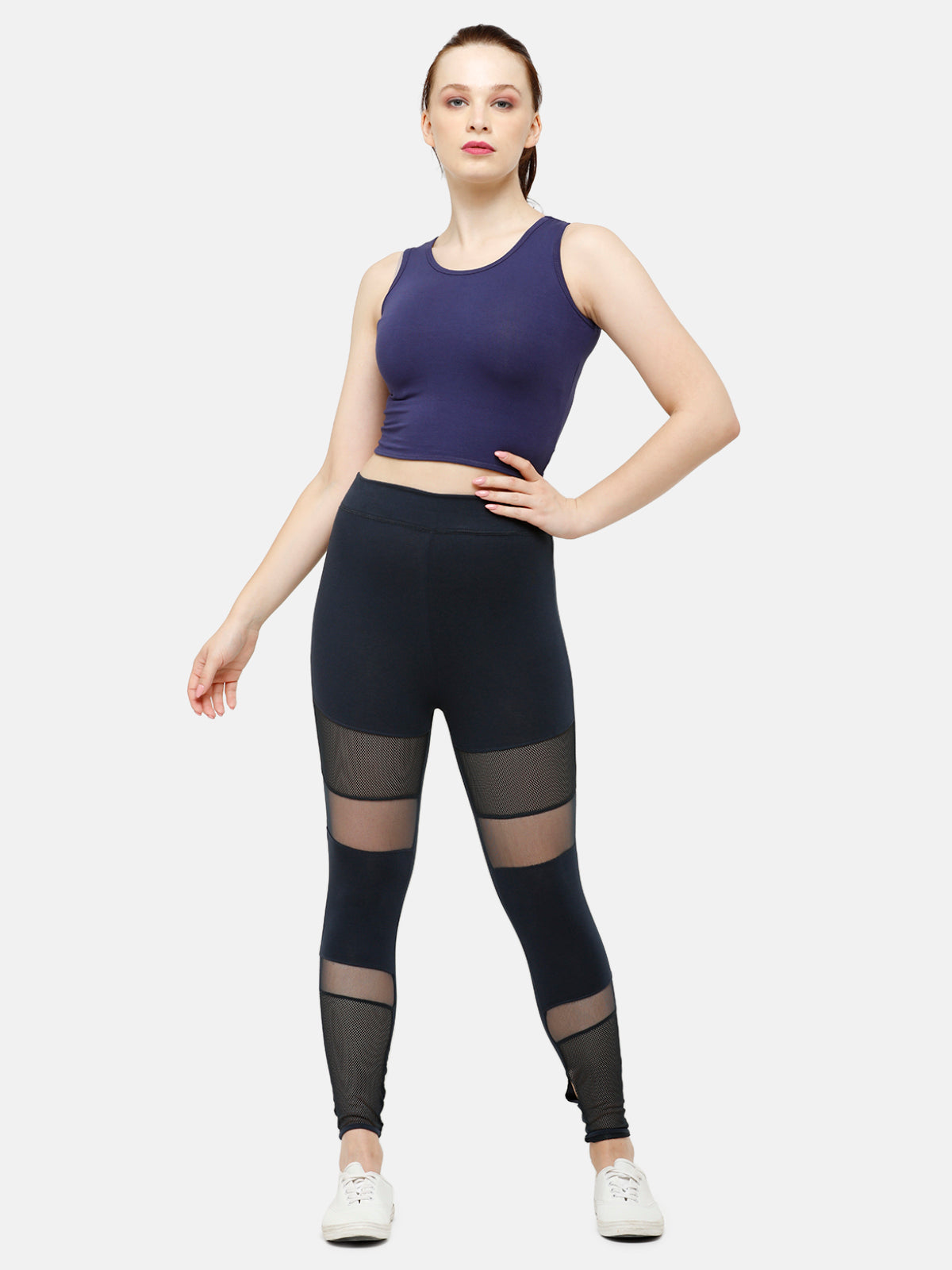 De Moza Women's Sleeveless Crop Top Knit Top Solid Cotton Navy Blue - De Moza (4885586935871)