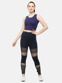 De Moza Women's Sleeveless Crop Top Knit Top Solid Cotton Navy Blue - De Moza (4885586935871)