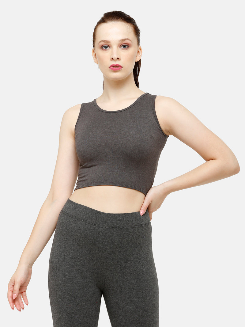 De Moza Ladies Crop Top Anthra Melange