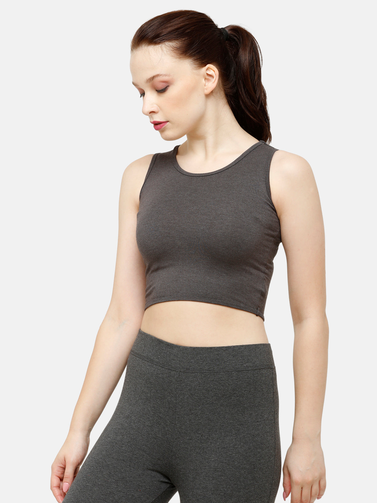 De Moza Ladies Crop Top Anthra Melange
