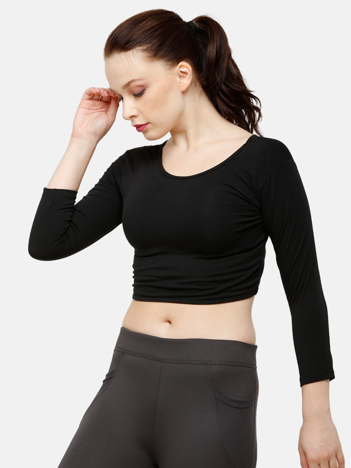 De Moza Women's 3/4th Crop Knit Top Solid Cotton Black - De Moza (4885586968639)