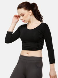 De Moza Women's 3/4th Crop Knit Top Solid Cotton Black - De Moza (4885586968639)