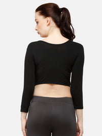 De Moza Women's 3/4th Crop Knit Top Solid Cotton Black - De Moza (4885586968639)