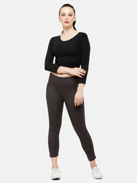 De Moza Women's 3/4th Crop Knit Top Solid Cotton Black - De Moza (4885586968639)