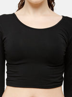 De Moza Women's 3/4th Crop Knit Top Solid Cotton Black - De Moza (4885586968639)