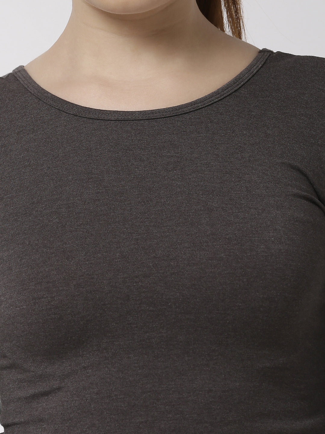 De Moza Ladies 3/4th Crop Knit Top Solid Cotton Anthra Melange - De Moza (4657283399743)