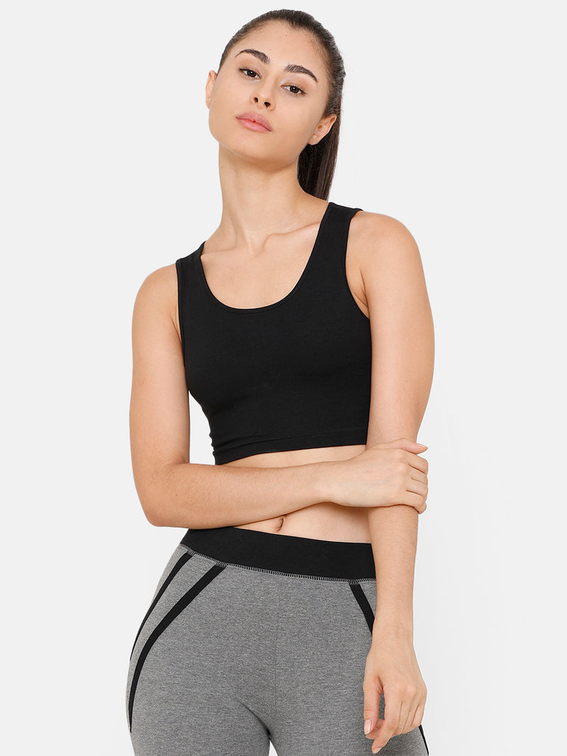 De Moza Women Razor Back Crop Top Solid Cotton Black - De Moza (4712828764223)