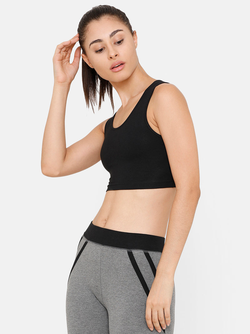 De Moza Women Razor Back Crop Top Solid Cotton Black - De Moza (4712828764223)