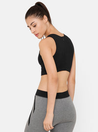 De Moza Women Razor Back Crop Top Solid Cotton Black - De Moza (4712828764223)