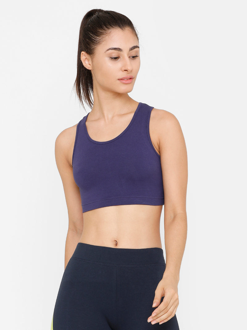 De Moza Women's Razor Back Crop Top Solid Cotton Navy Blue - De Moza (4712828862527)