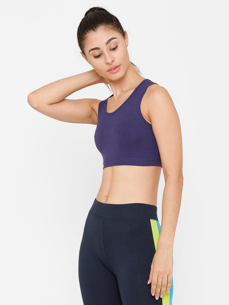 De Moza Women's Razor Back Crop Top Solid Cotton Navy Blue - De Moza (4712828862527)