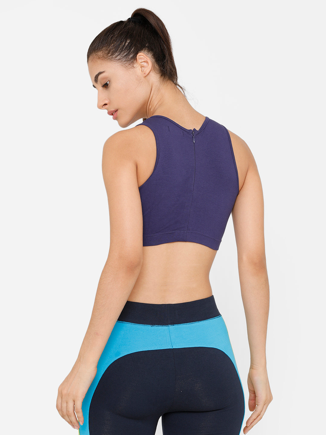 De Moza Women's Razor Back Crop Top Solid Cotton Navy Blue - De Moza (4712828862527)