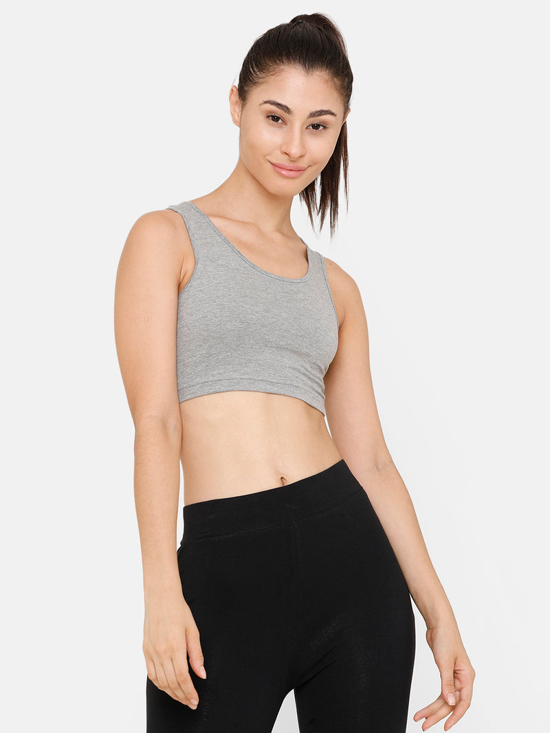 De Moza Women Razor Back Crop Top Solid Cotton Grey Melange - De Moza (4712828829759)