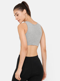 De Moza Women Razor Back Crop Top Solid Cotton Grey Melange - De Moza (4712828829759)