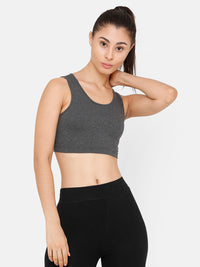 De Moza Women Razor Back Crop Top Solid Cotton Anthra Melange - De Moza (4712828796991)