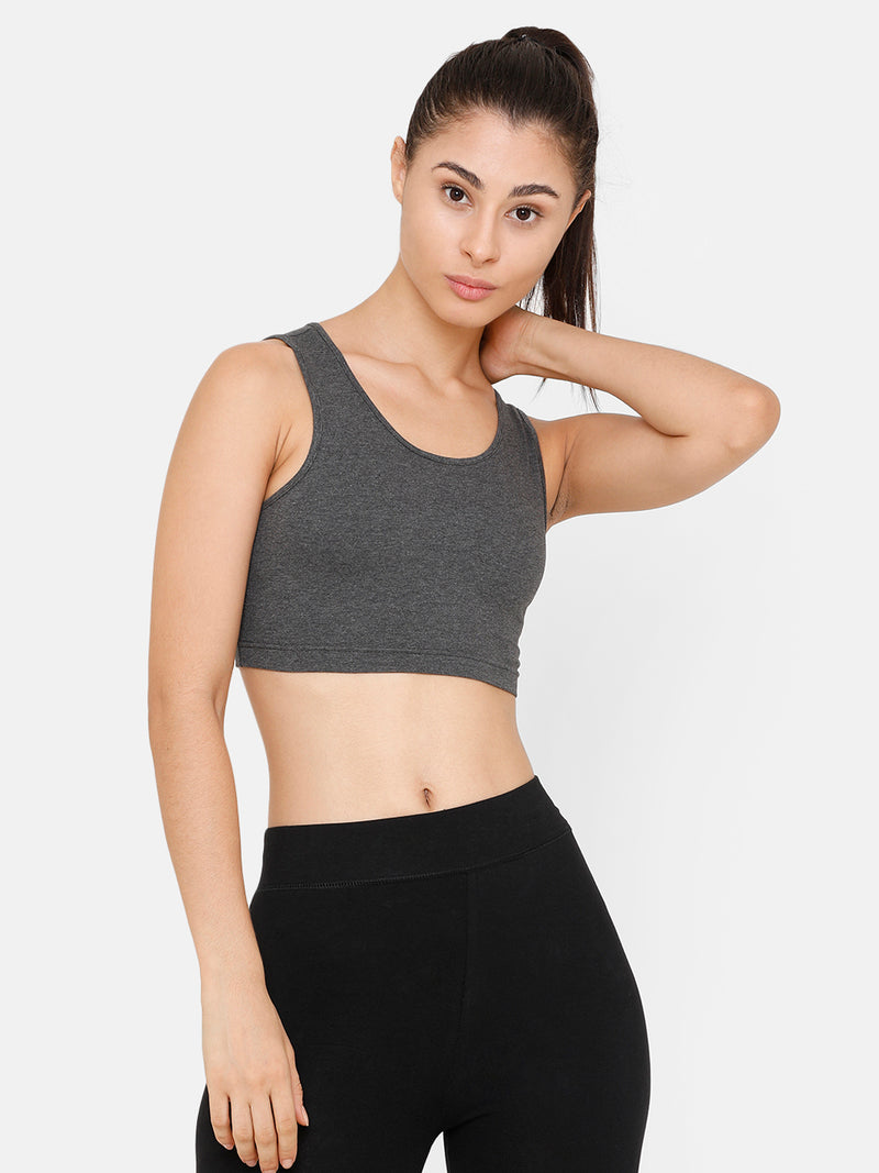 De Moza Women Razor Back Crop Top Solid Cotton Anthra Melange - De Moza (4712828796991)