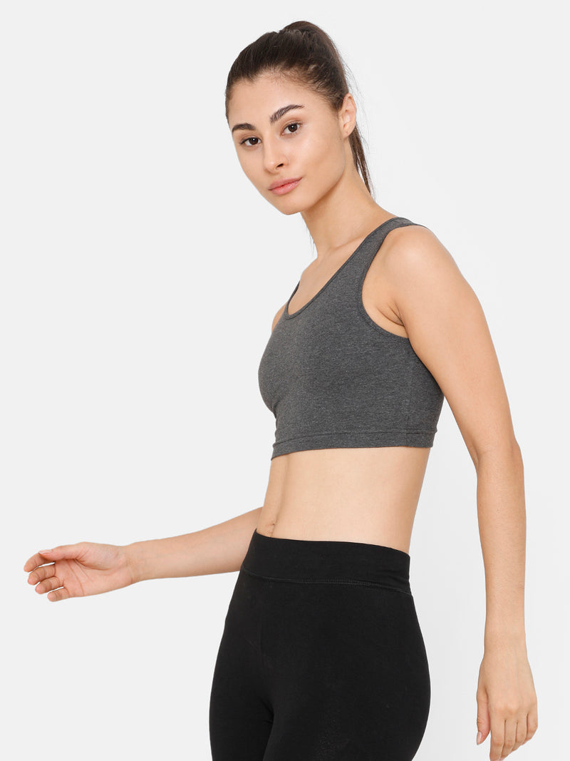De Moza Women Razor Back Crop Top Solid Cotton Anthra Melange - De Moza (4712828796991)