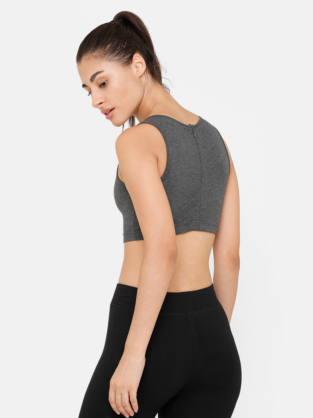 De Moza Women Razor Back Crop Top Solid Cotton Anthra Melange - De Moza (4712828796991)