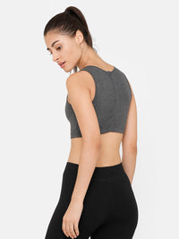 De Moza Women Razor Back Crop Top Solid Cotton Anthra Melange - De Moza (4712828796991)