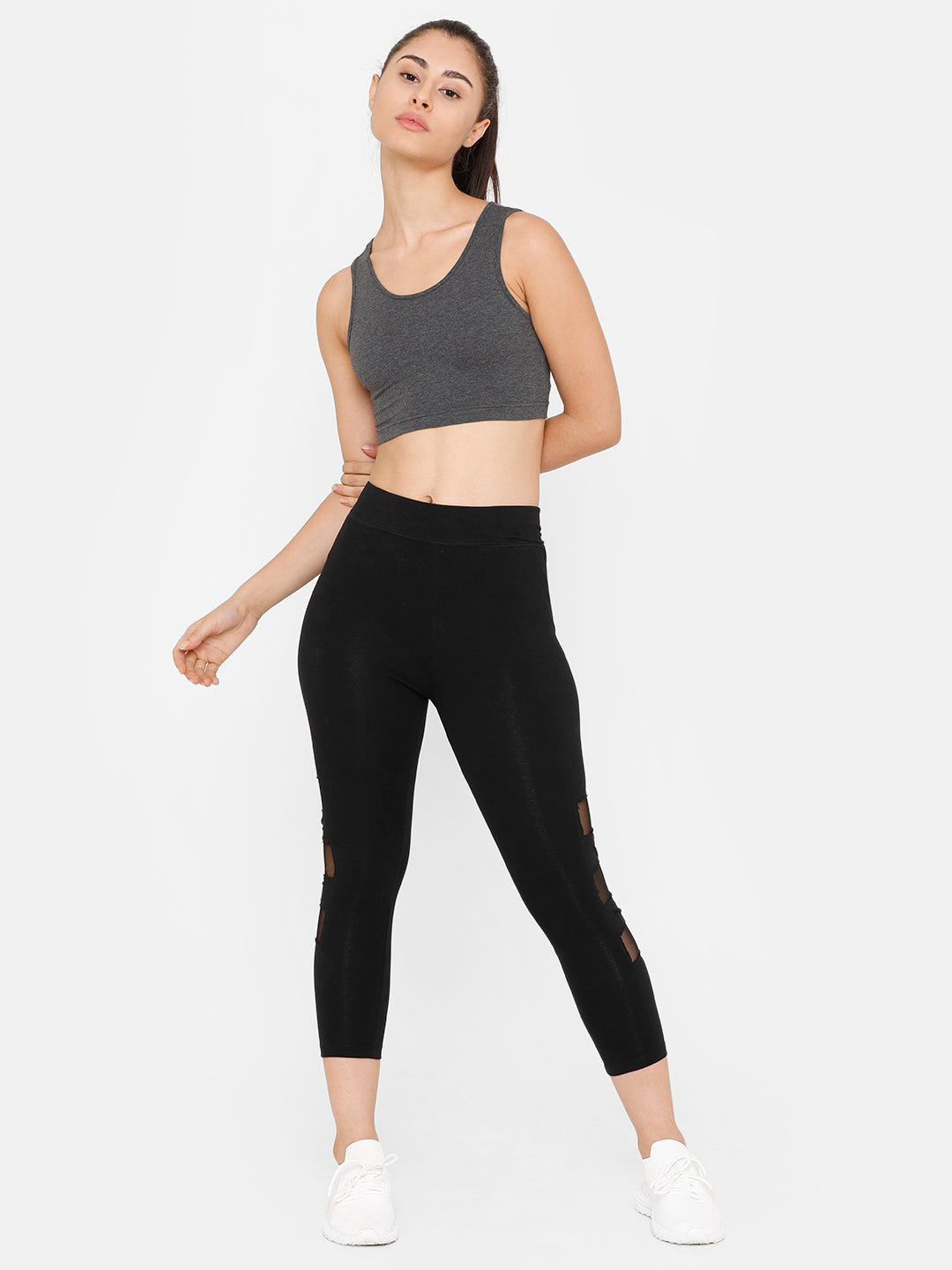 De Moza Women Razor Back Crop Top Solid Cotton Anthra Melange - De Moza (4712828796991)