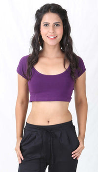 De Moza Ladies Knit Top Hs Crop Solid Cotton Lycra Deep Purple - De Moza (6643681067071)