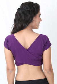 De Moza Ladies Knit Top Hs Crop Solid Cotton Lycra Deep Purple - De Moza (6643681067071)
