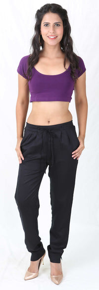 De Moza Ladies Knit Top Hs Crop Solid Cotton Lycra Deep Purple - De Moza (6643681067071)