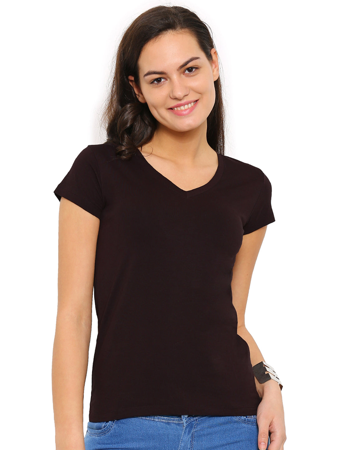 De Moza Women's Knit Top Half Sleeve Solid Cotton Lycra Brown - De Moza (4465228185663)