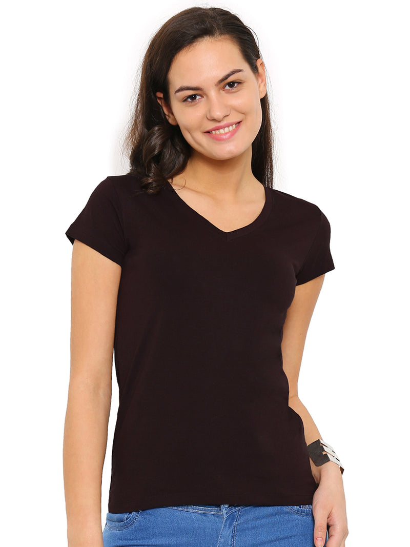 De Moza Women's Knit Top Half Sleeve Solid Cotton Lycra Brown - De Moza (4465228185663)