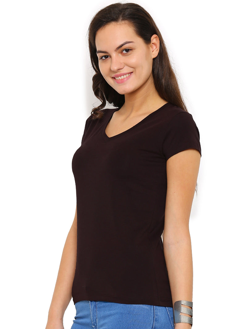 De Moza Women's Knit Top Half Sleeve Solid Cotton Lycra Brown - De Moza (4465228185663)